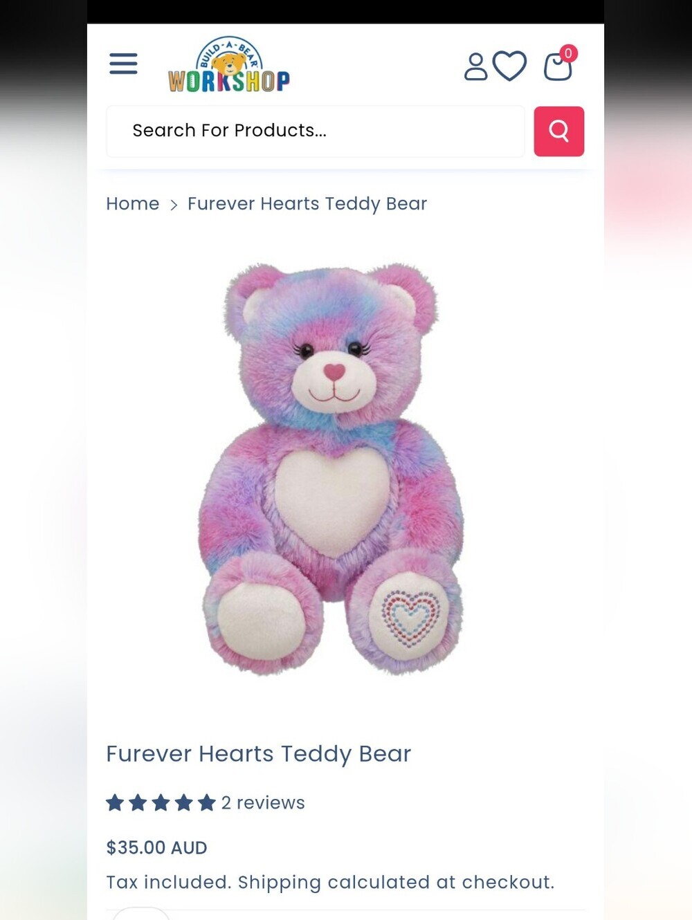 Build A Bear Australian-exclusive FUREVER HEARTS BEAR pastel rainbow fur 2012
